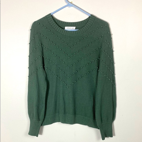 Amour Vert Daria Green Crew Neck Sweater with Textured Knit Organic Cotton Large - Picture 1 of 13